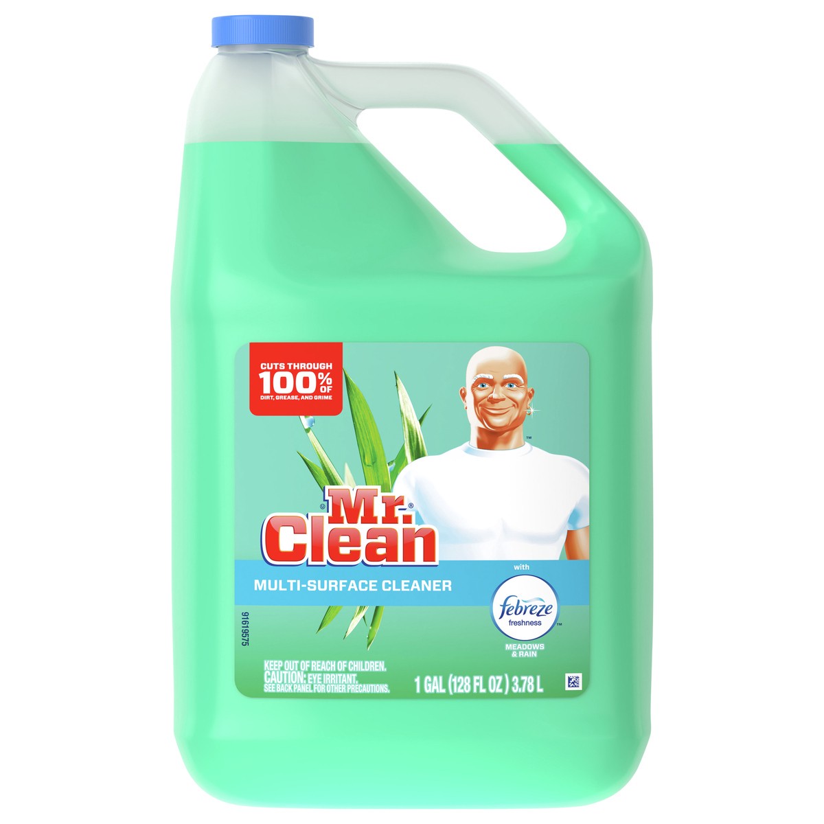slide 1 of 4, Mr. Clean Multi Surface Cleaner with Febreze Freshness - Meadows & Rain, 128 fl oz