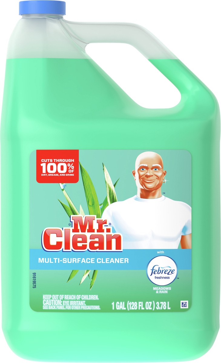 slide 4 of 4, Mr. Clean Multi Surface Cleaner with Febreze Freshness - Meadows & Rain, 128 fl oz