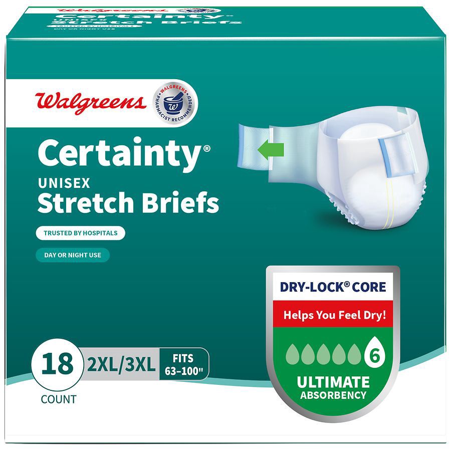 slide 1 of 5, Walgreens Unisex Adjustable Incontinence Stretch Briefs with Tabs, 2xlarge/3xlarge size 18 ct