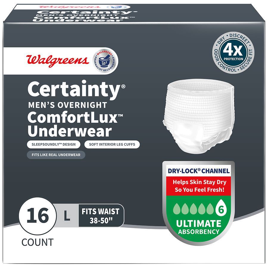 slide 1 of 5, Walgreens Men's Overnight Underwear, Ultimate Absorbency, LG