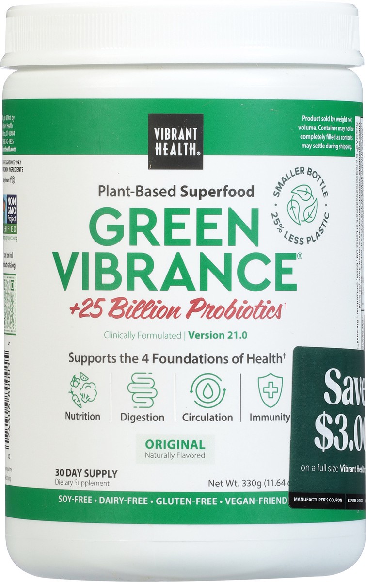 slide 6 of 9, Vibrant Health Green Vibrance Plant-based Superfood Powder, 11.64 oz