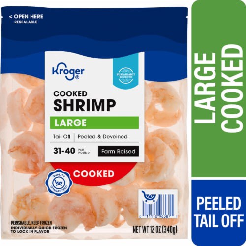 slide 1 of 2, Kroger Tail Off Peeled & Deveined Large Cooked Shrimp, 12 oz