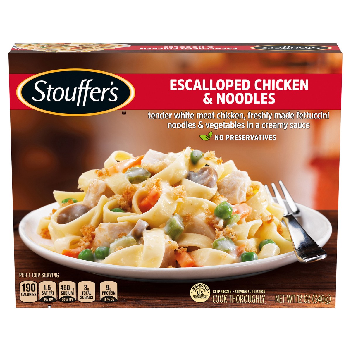 slide 1 of 8, Stouffer's Escalloped Chicken and Noodles Frozen Meal, 12 oz