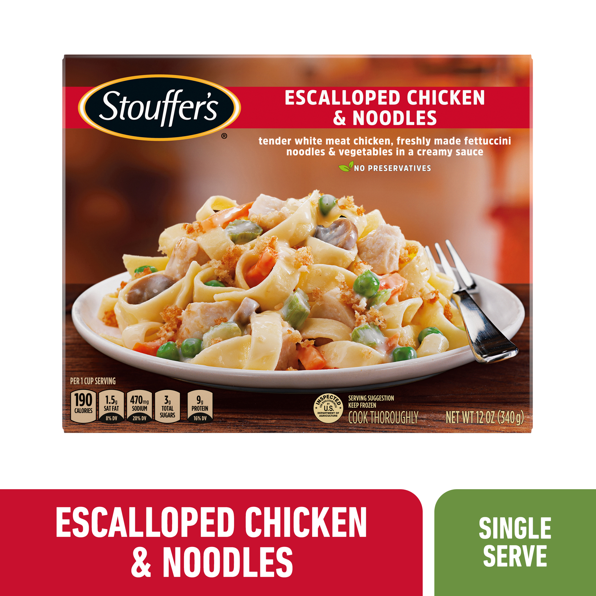 slide 1 of 8, Stouffer's Escalloped Chicken and Noodles Frozen Meal, 12 oz