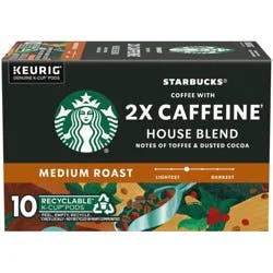 Starbucks K-Cup Coffee Pods, Medium Roast With 2X Caffeine, House Blend, 10 ct