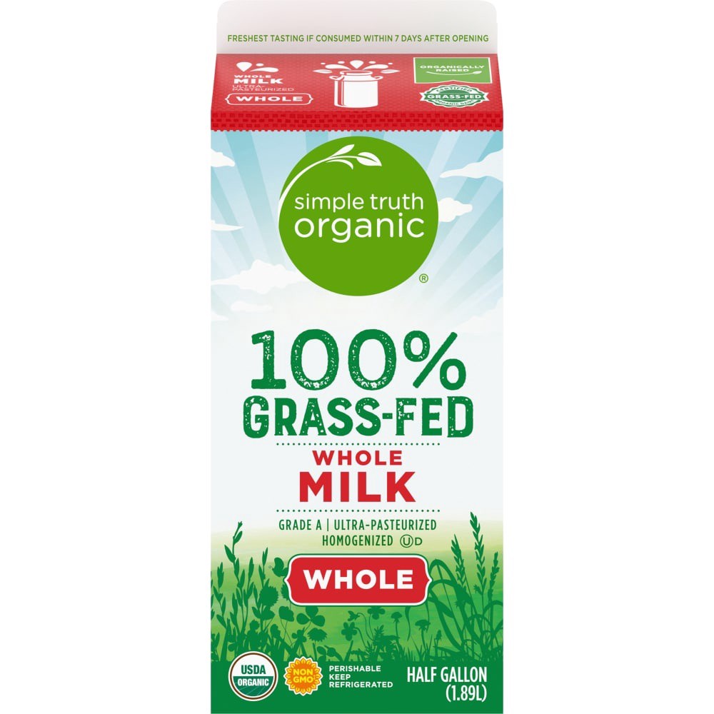 slide 2 of 4, Simple Truth Organic Whole Milk 100% Grass-Fed, 1/2 gal