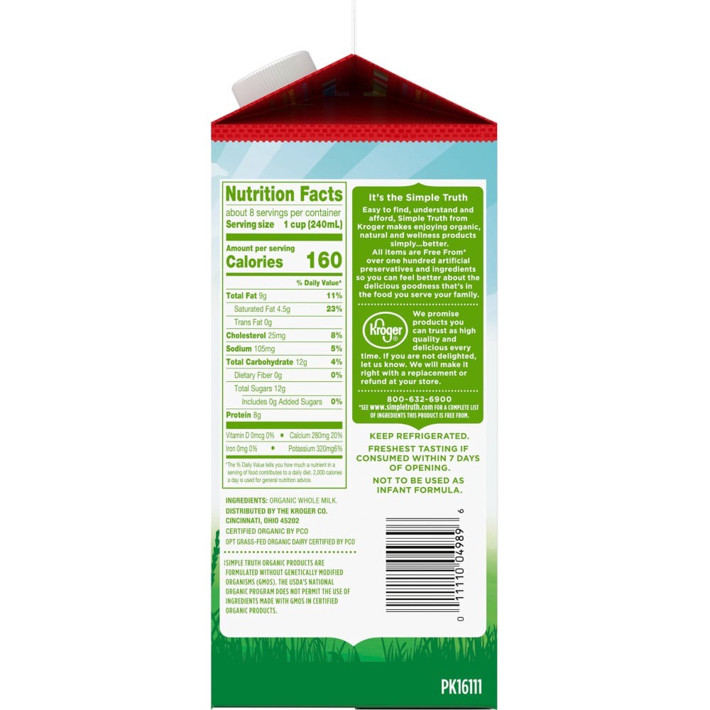 slide 3 of 4, Simple Truth Organic Whole Milk 100% Grass-Fed, 1/2 gal