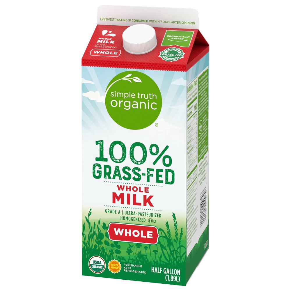 slide 5 of 6, Simple Truth Organic Whole Milk 100% Grass-Fed, 1/2 gal