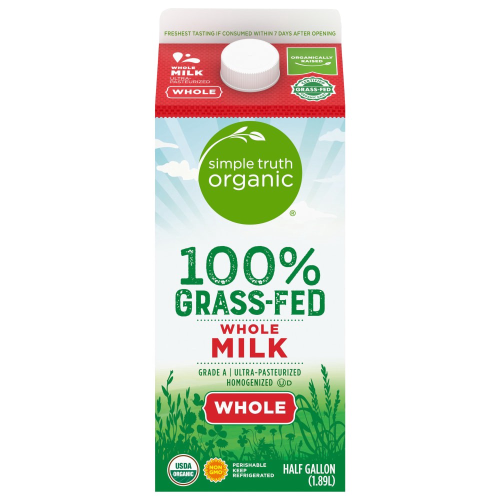 slide 1 of 4, Simple Truth Organic Whole Milk 100% Grass-Fed, 1/2 gal