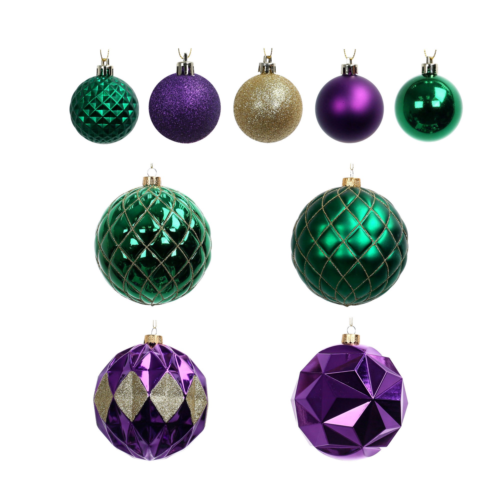 slide 3 of 3, 44 Pack Purple, Green & Gold Plastic Ball Ornaments By Celebrate It, 44 ct