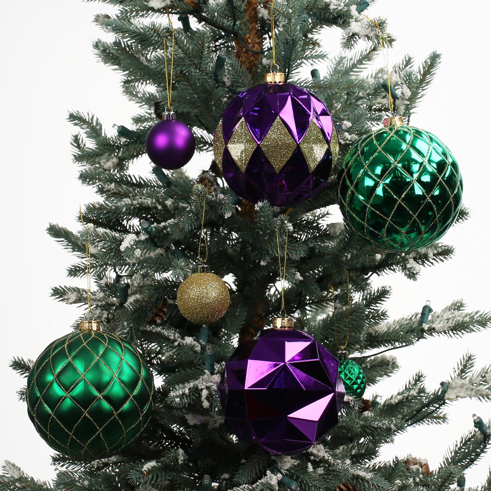 slide 2 of 3, 44 Pack Purple, Green & Gold Plastic Ball Ornaments By Celebrate It, 44 ct