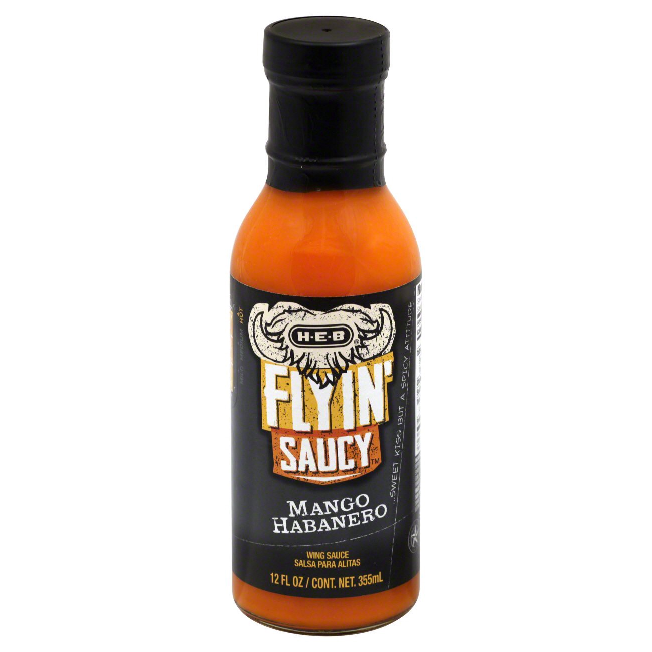 slide 1 of 1, H-E-B Flyin Saucy Mango Habanero Wing Sauce, 12 oz