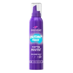 Aussie Instant Freeze Sculpting Mousse, Mousse For Curly Hair, Straight Hair, And Wavy Hair, 6 Oz