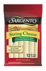 Sargento Natural Mozzarella String Cheese Sticks, 12 count, 12 oz