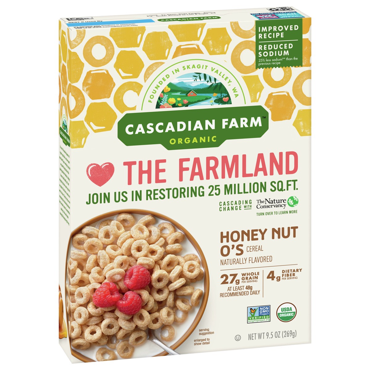 slide 2 of 9, Cascadian Farm Organic Honey Nut O's Cereal, 9.5 oz