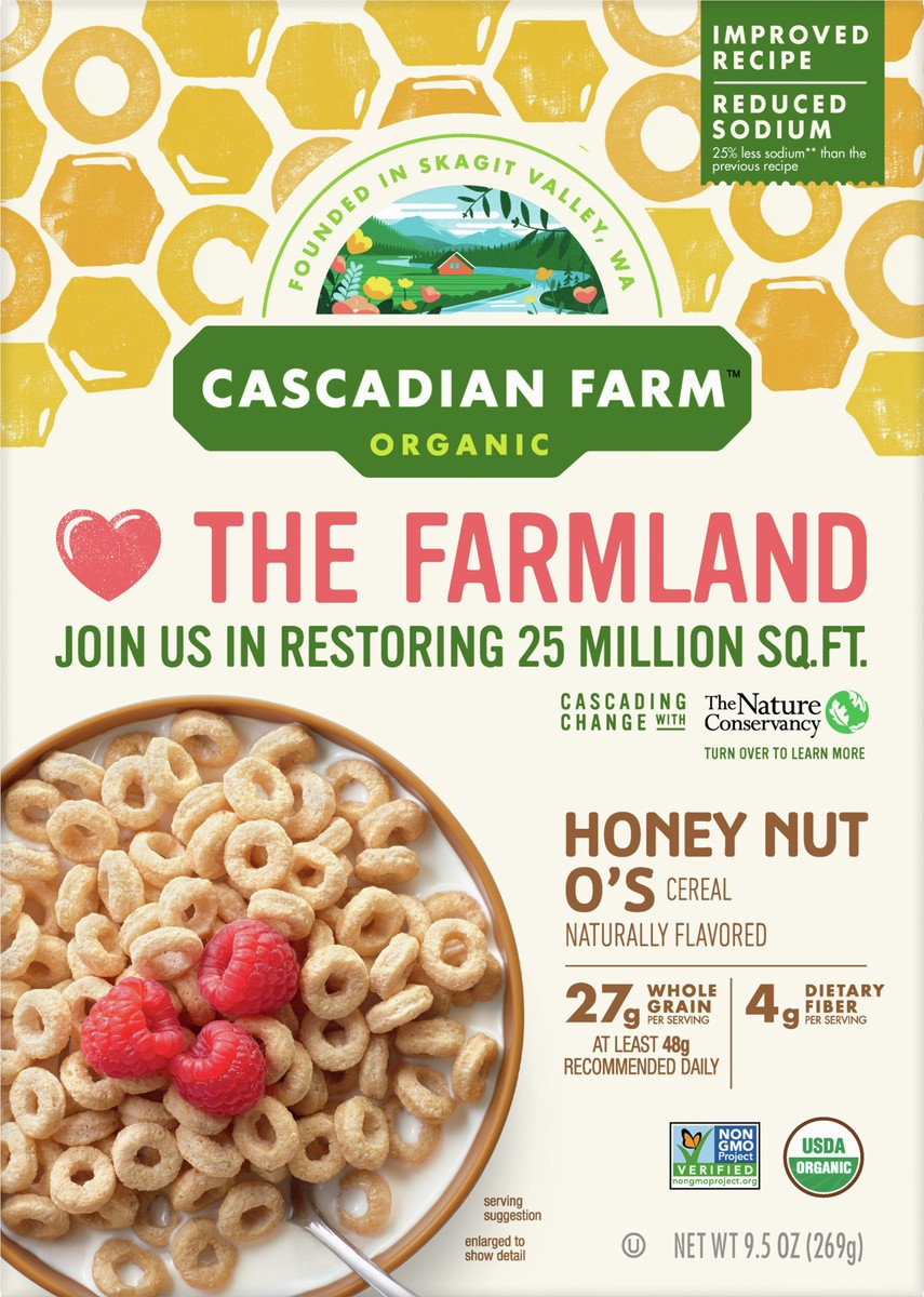 slide 6 of 9, Cascadian Farm Organic Honey Nut O's Cereal, 9.5 oz