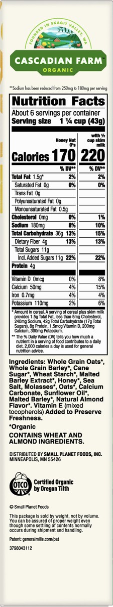 slide 9 of 9, Cascadian Farm Organic Honey Nut O's Cereal, 9.5 oz