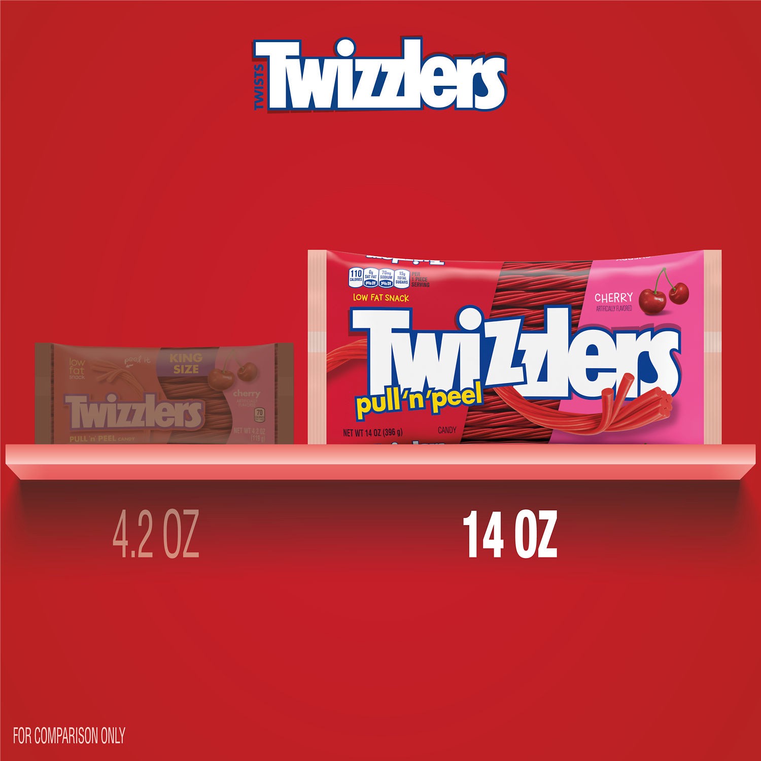slide 2 of 7, Twizzlers PULL 'N' PEEL Cherry Flavored Licorice Style, Low Fat Candy Bag, 14 oz, 14 oz