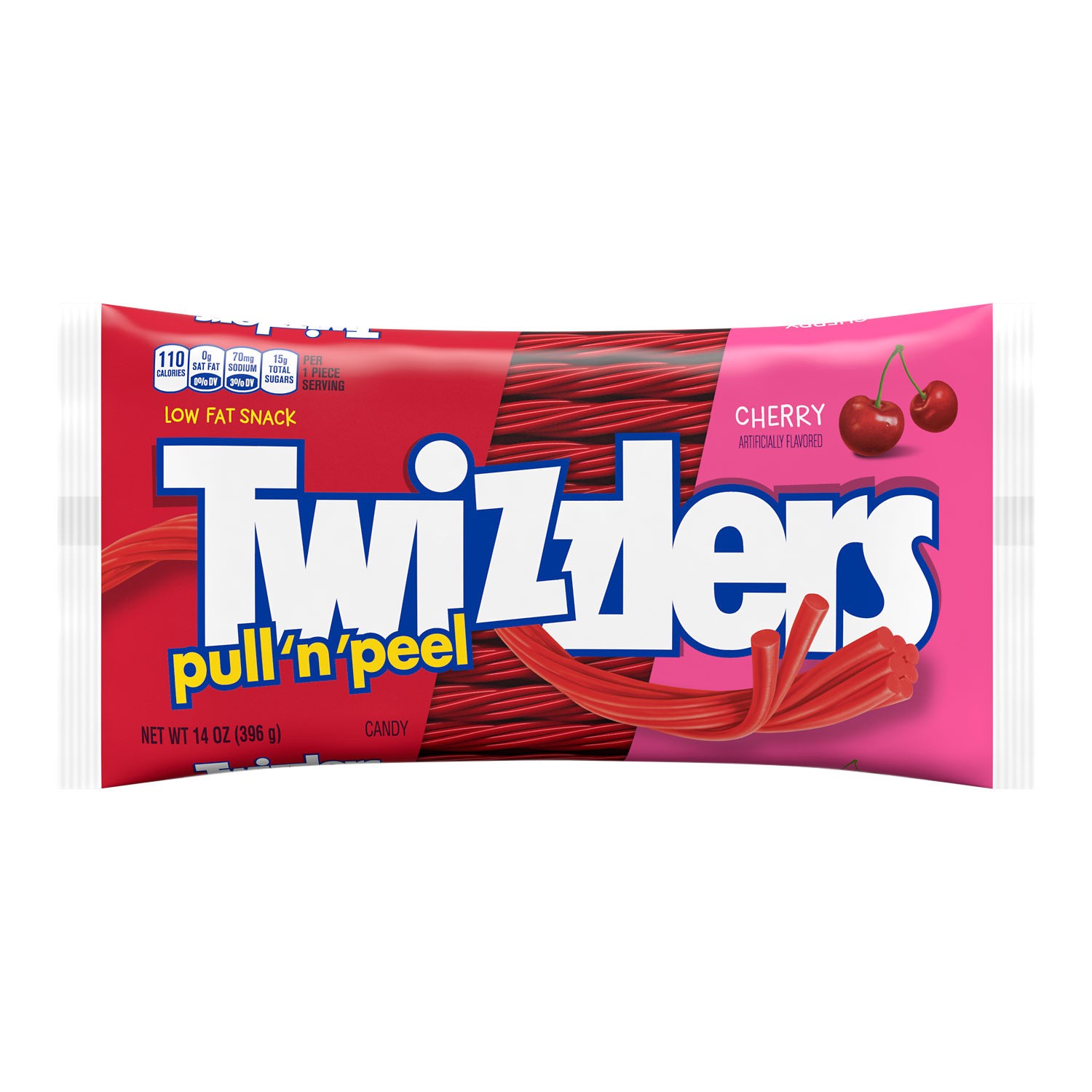 slide 1 of 7, Twizzlers PULL 'N' PEEL Cherry Flavored Licorice Style, Low Fat Candy Bag, 14 oz, 14 oz