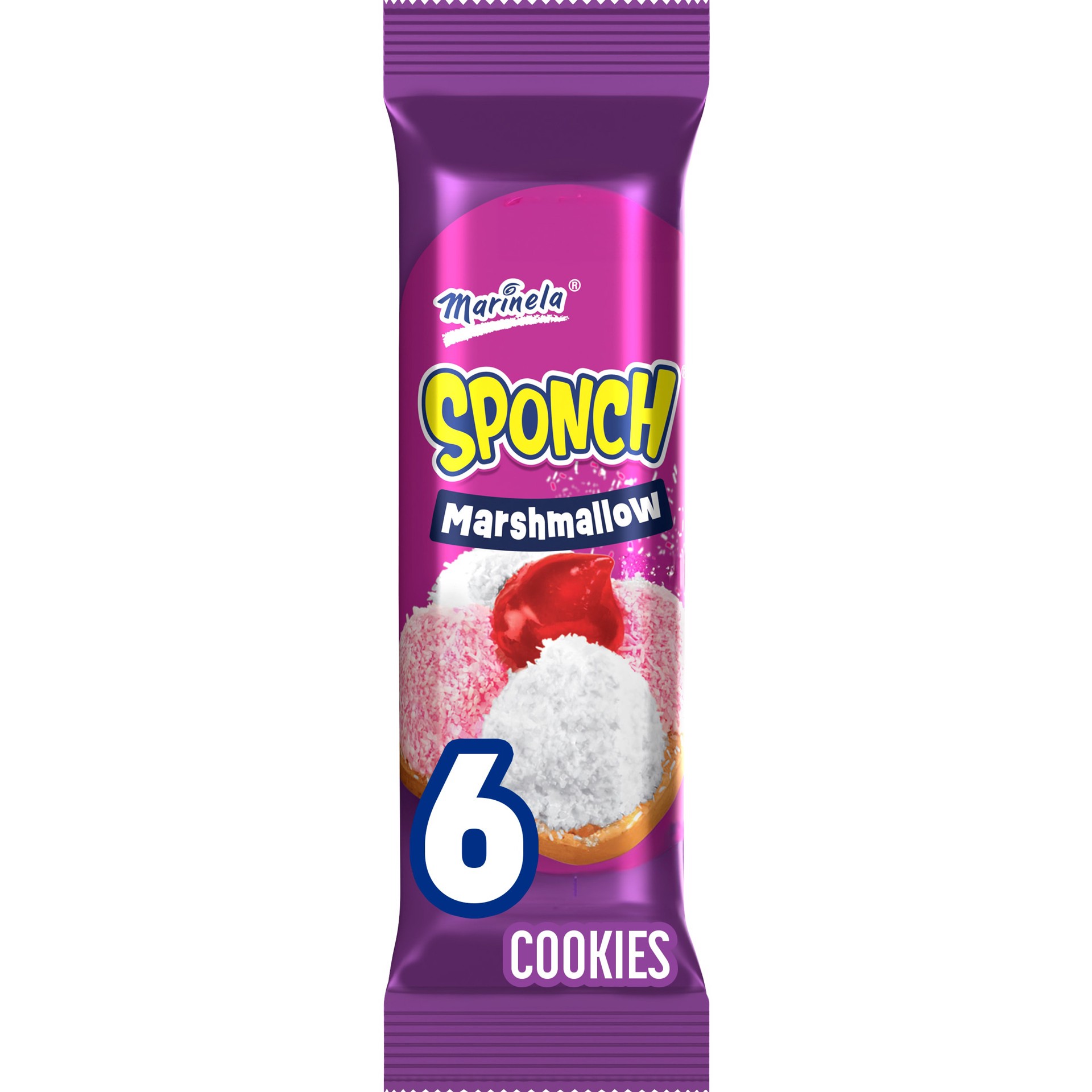 slide 1 of 8, Marinela Sponch Coconut and Strawberry Marshmallow Cookies, 6 count, Cookies, 3.17 oz Bag, 6 ct