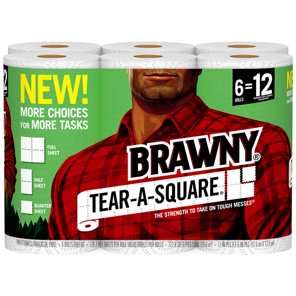 slide 1 of 4, Brawny Tear-A-Square Paper Towels, 6 ct