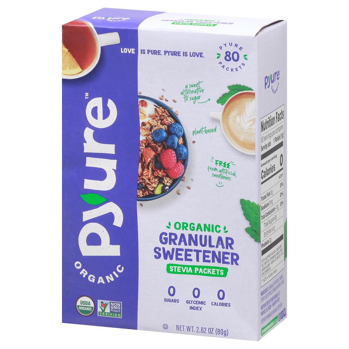 slide 5 of 14, Pyure Stevia Packets Organic Granular Sweetener 80 ea, 80 ct