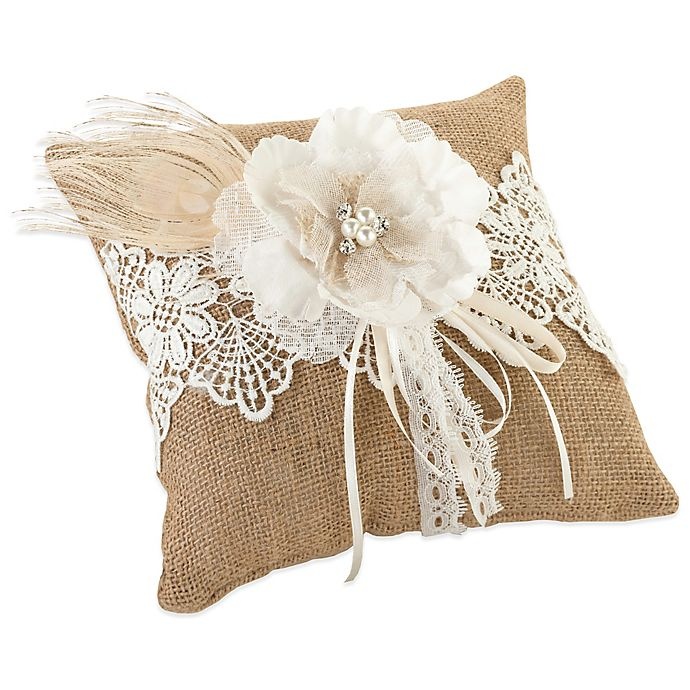 slide 1 of 1, Lillian Rose Burlap and Lace Ring Pillow, 1 ct