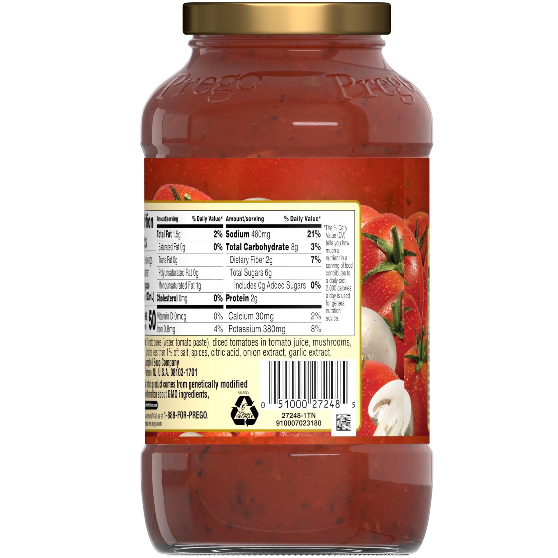 slide 3 of 5, Prego No Sugar Added Pasta Sauce, Traditional Italian Tomato Sauce with Mushrooms, 24 Ounce Jar, 24 oz