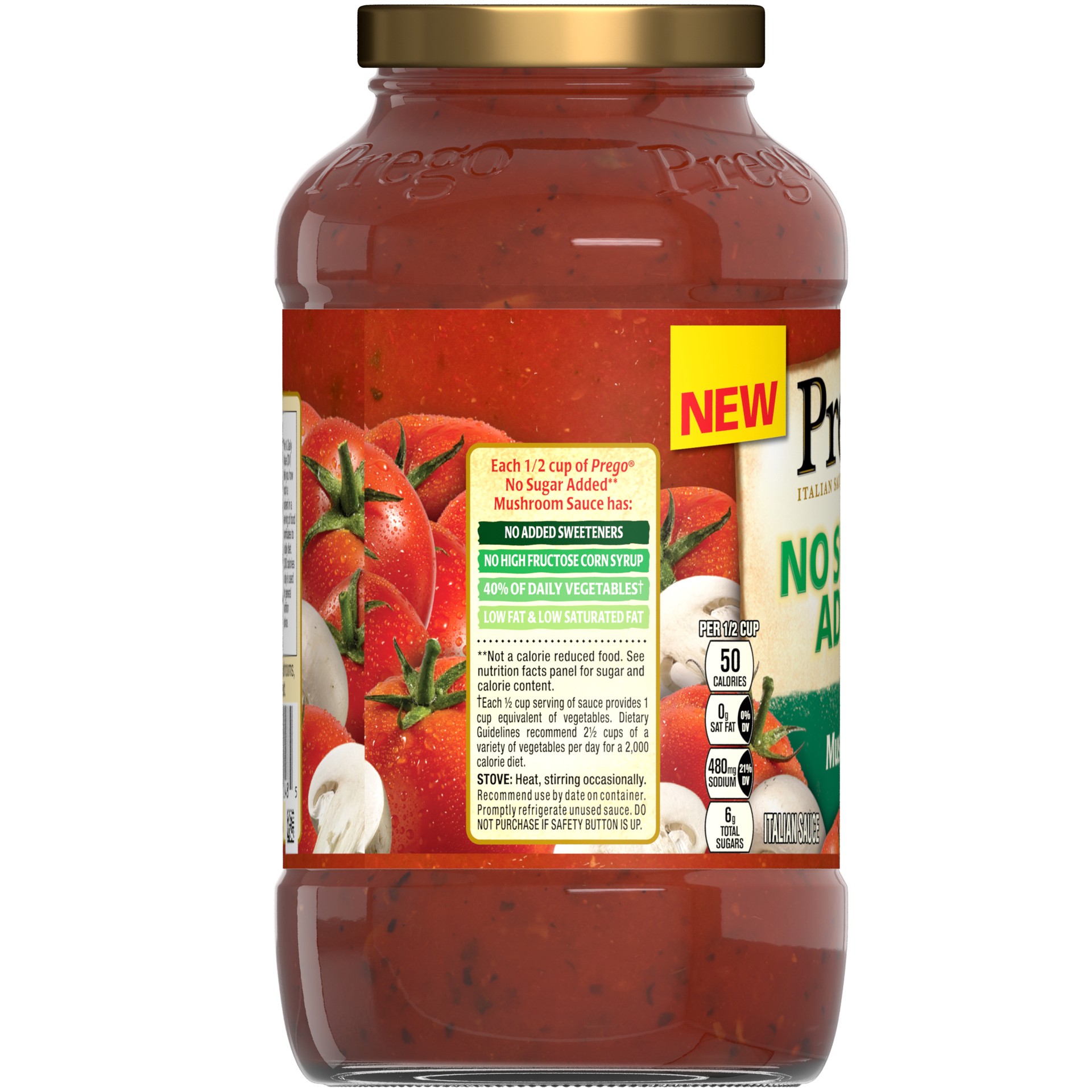 slide 4 of 5, Prego No Sugar Added Pasta Sauce, Traditional Italian Tomato Sauce with Mushrooms, 24 Ounce Jar, 24 oz