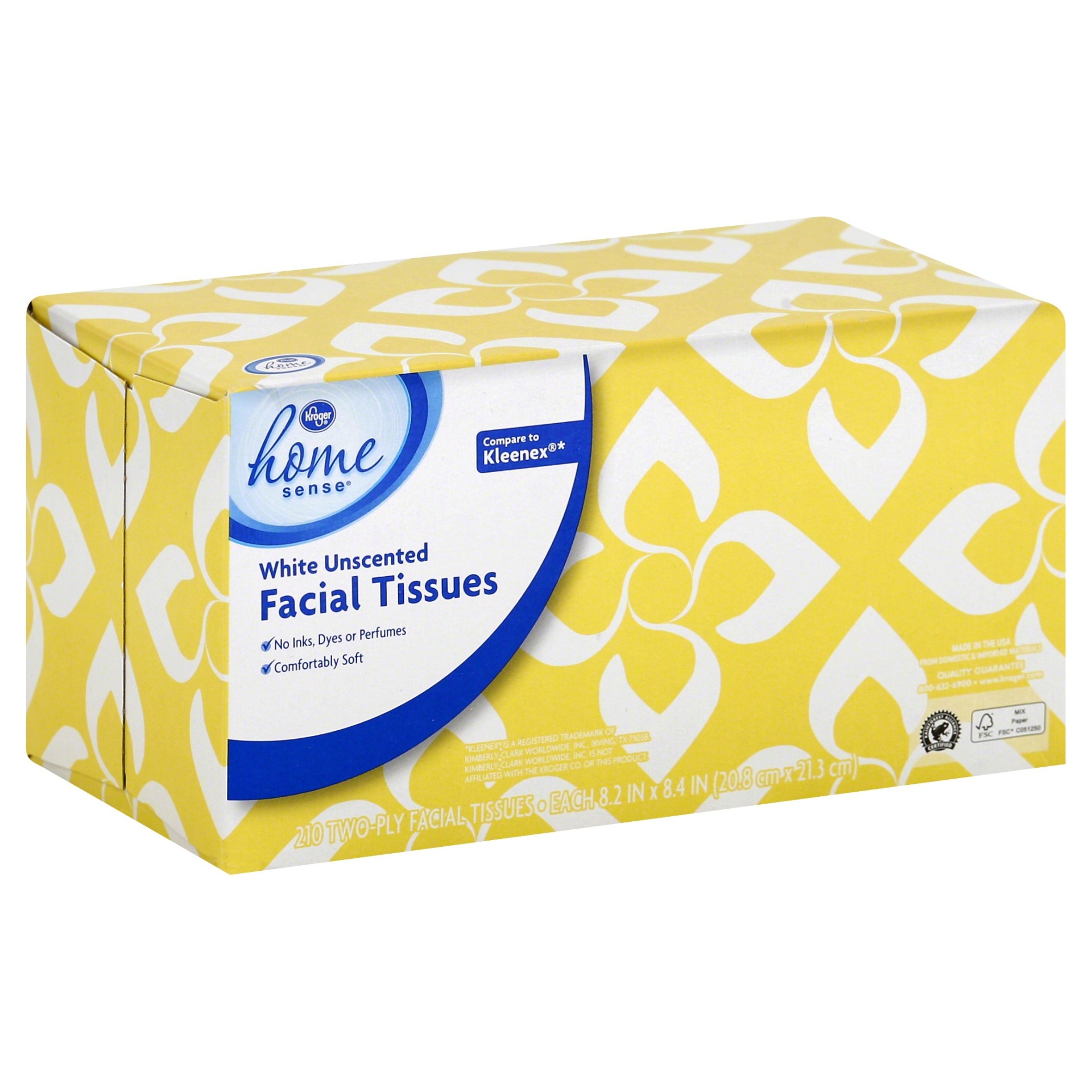 slide 1 of 1, Kroger Home Sense White Unscented Facial Tissues, 210 ct