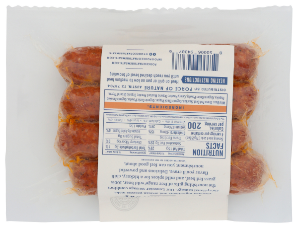 slide 6 of 10, Force of Nature Wild Boar & Beef Sausage Link Lonestar Blend, 10 oz