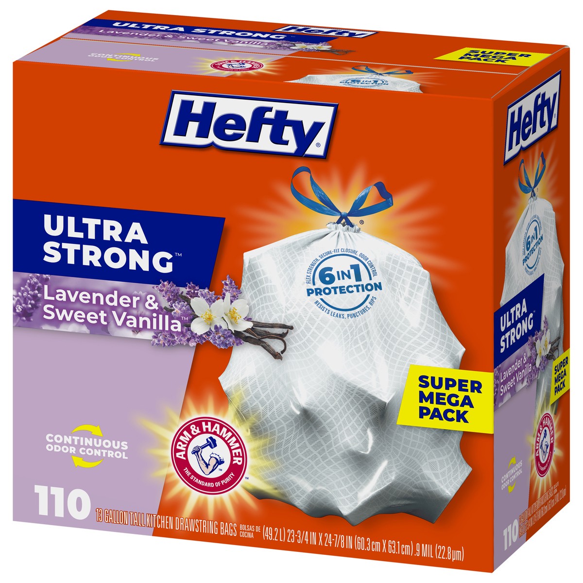 slide 6 of 9, Hefty Ultra Strong 13 Gallons Drawstring Lavender & Sweet Vanilla Tall Kitchen Bags Super Mega Pack 110 ea, 110 ct