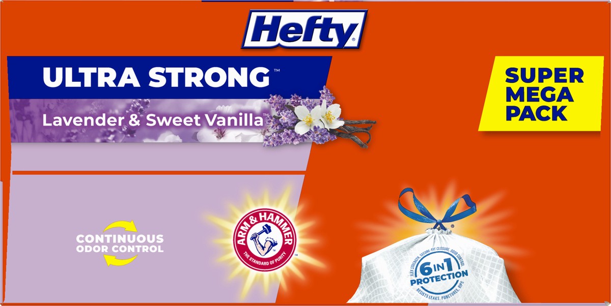 slide 2 of 9, Hefty Ultra Strong 13 Gallons Drawstring Lavender & Sweet Vanilla Tall Kitchen Bags Super Mega Pack 110 ea, 110 ct