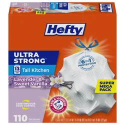 Hefty Ultra Strong 13 Gallons Drawstring Lavender & Sweet Vanilla Tall Kitchen Bags Super Mega Pack 110 ea