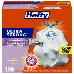 Hefty Ultra Strong 13 Gallons Drawstring Lavender & Sweet Vanilla Tall Kitchen Bags Super Mega Pack 110 ea