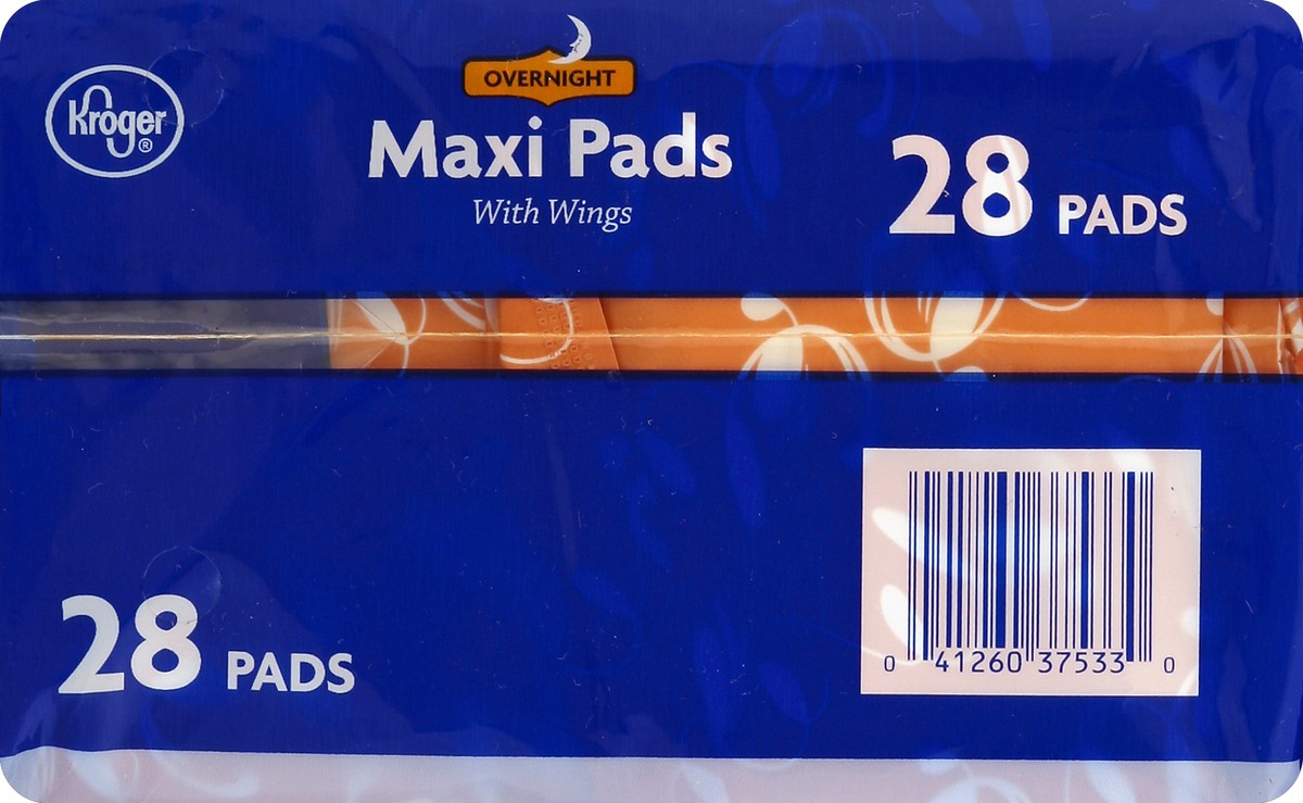 slide 5 of 5, Kroger Overnight With Wings Maxi Pads, 28 ct