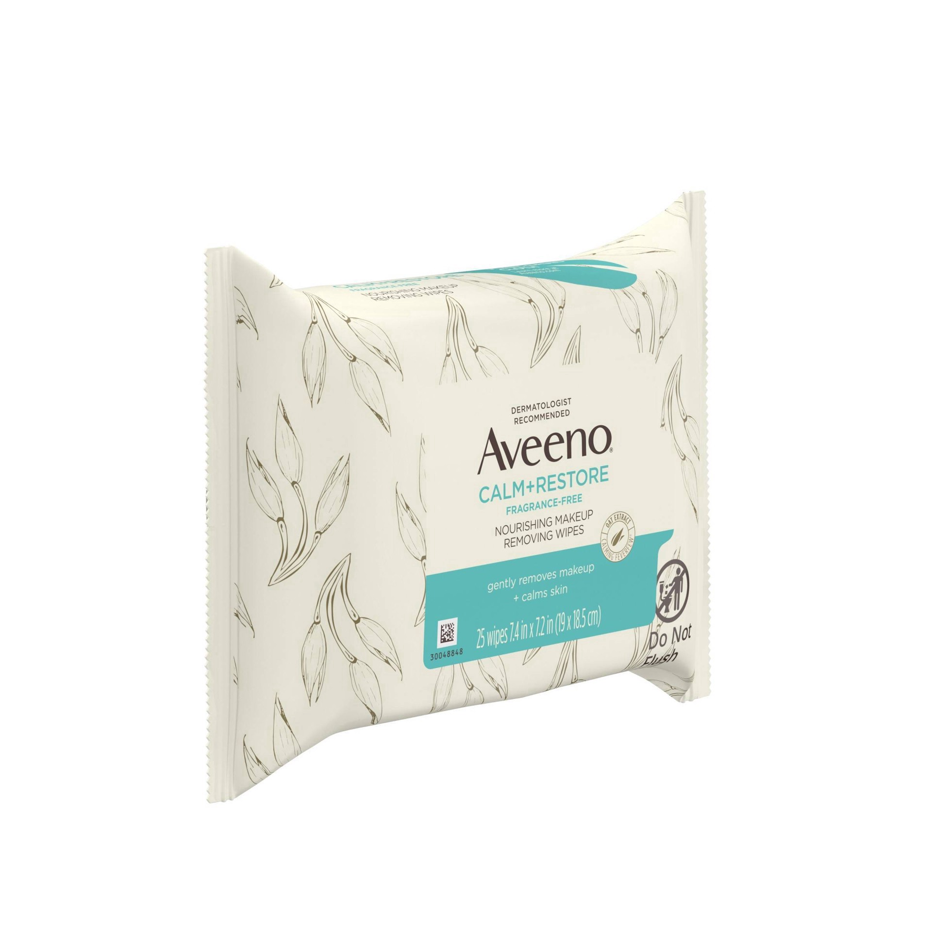 slide 2 of 14, Aveeno Calm + Restore Unscented Makeup Remover Facial Wipes, 25 ct, 25 ct