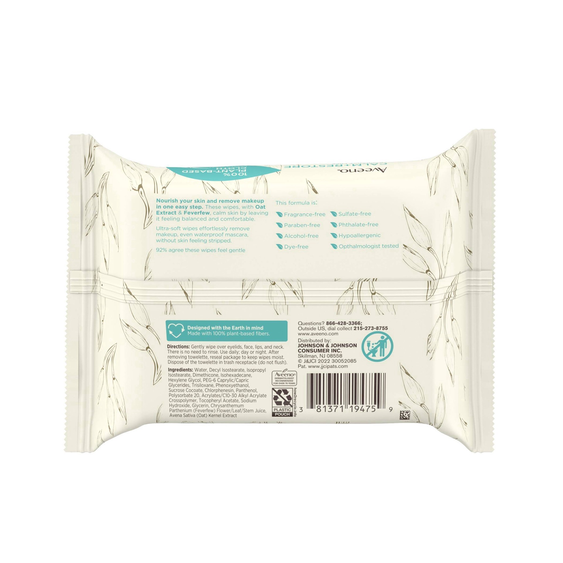 slide 5 of 14, Aveeno Calm + Restore Unscented Makeup Remover Facial Wipes, 25 ct, 25 ct
