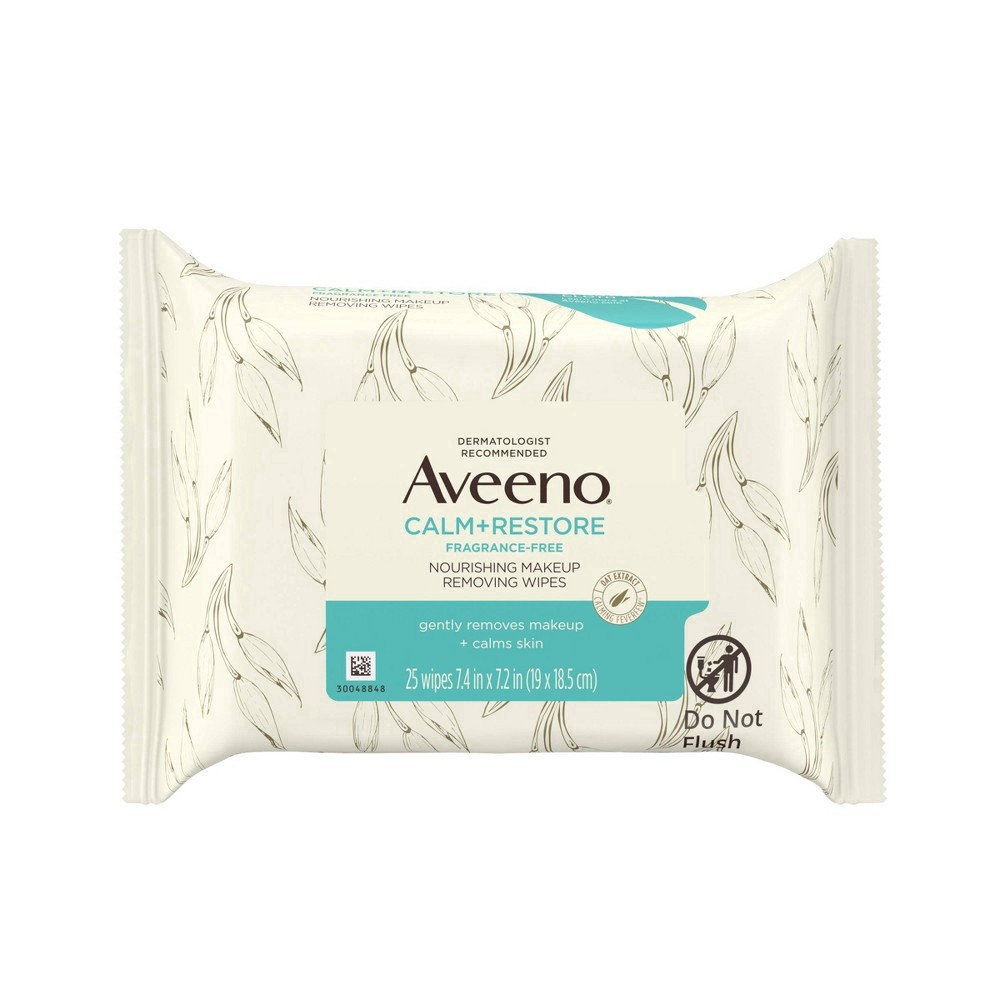 slide 7 of 14, Aveeno Calm + Restore Unscented Makeup Remover Facial Wipes, 25 ct, 25 ct