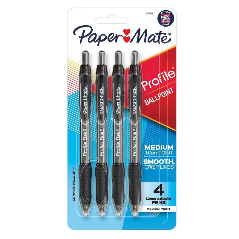 slide 1 of 6, Paper Mate Profile 4pk Ballpoint Pens 1.0mm Medium Tip Black, 4 ct
