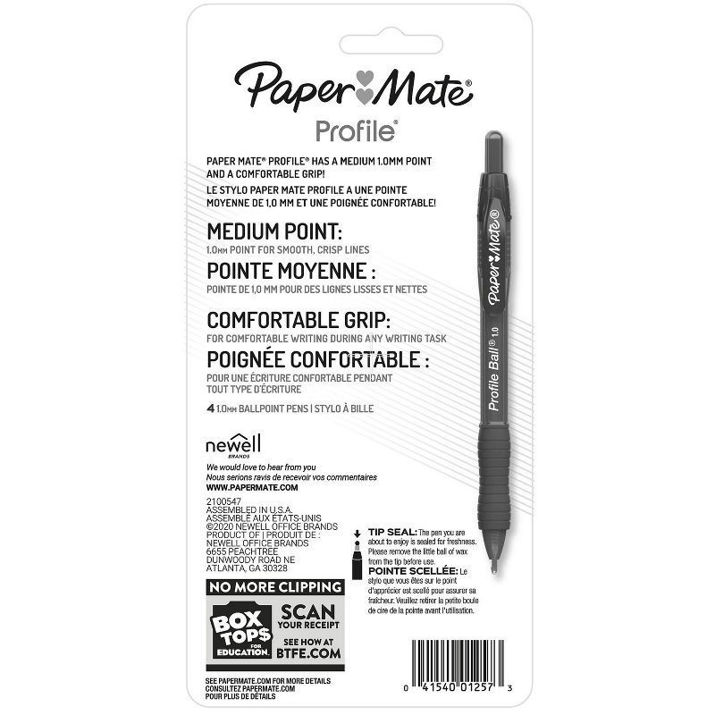 slide 2 of 6, Paper Mate Profile 4pk Ballpoint Pens 1.0mm Medium Tip Black, 4 ct