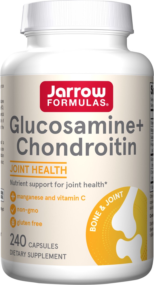 slide 4 of 5, Jarrow Formulas Glucosamine + Chondroitin - 240 Capsules - Nutrient Support - Dietary Supplement for Joint Health - With Vitamin C & Manganese - 60 Servings, 240 ct