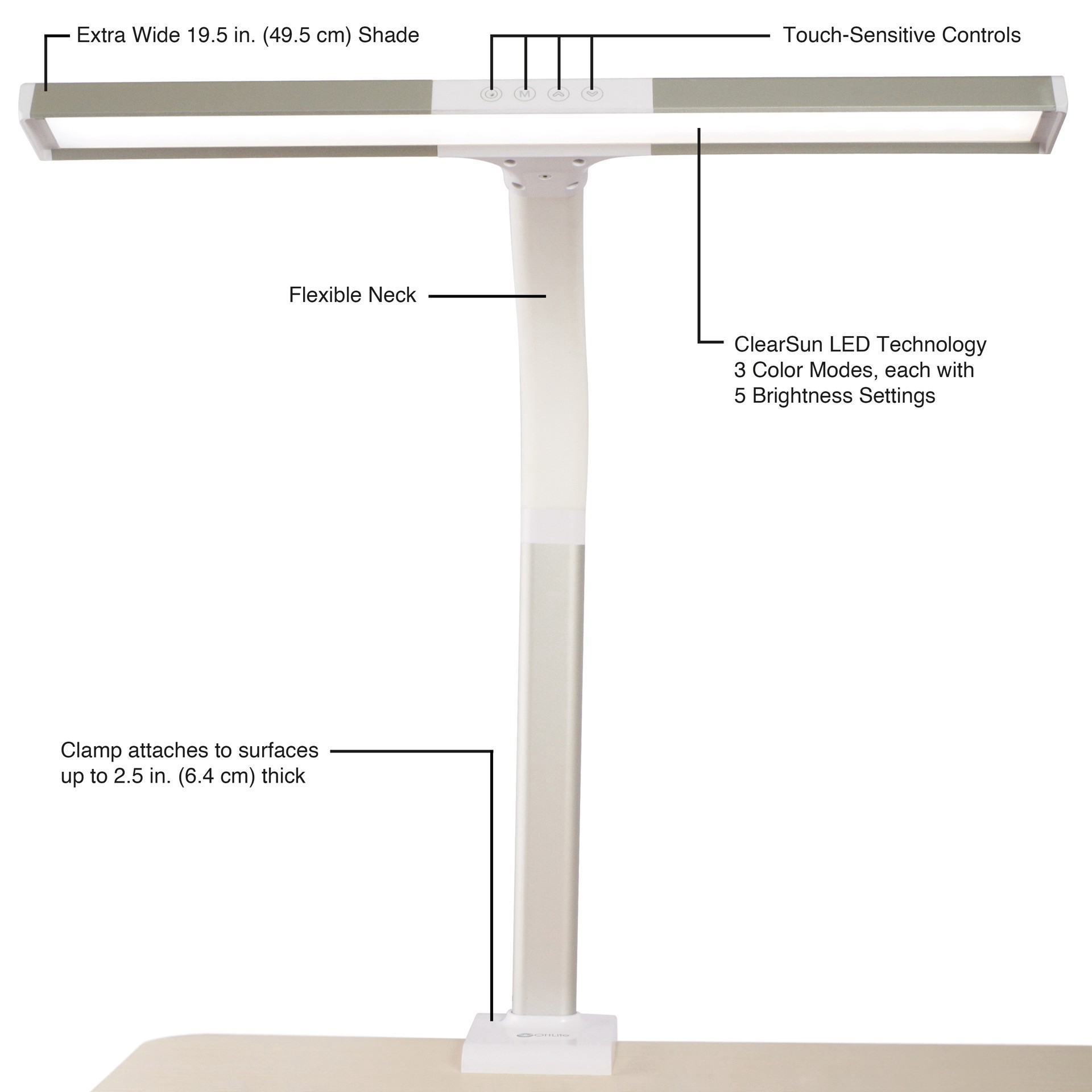 slide 4 of 10, Ott Lite Ottlite Extra Wide Area Led Clamp Lamp, 19.5 in