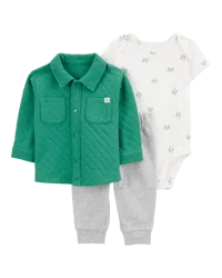 Carter's Baby 3-Piece Quilted Little Cardigan Set Green/Ivory 18M