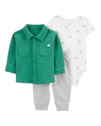 Carter's Baby 3-Piece Quilted Little Cardigan Set Green/Ivory 18M