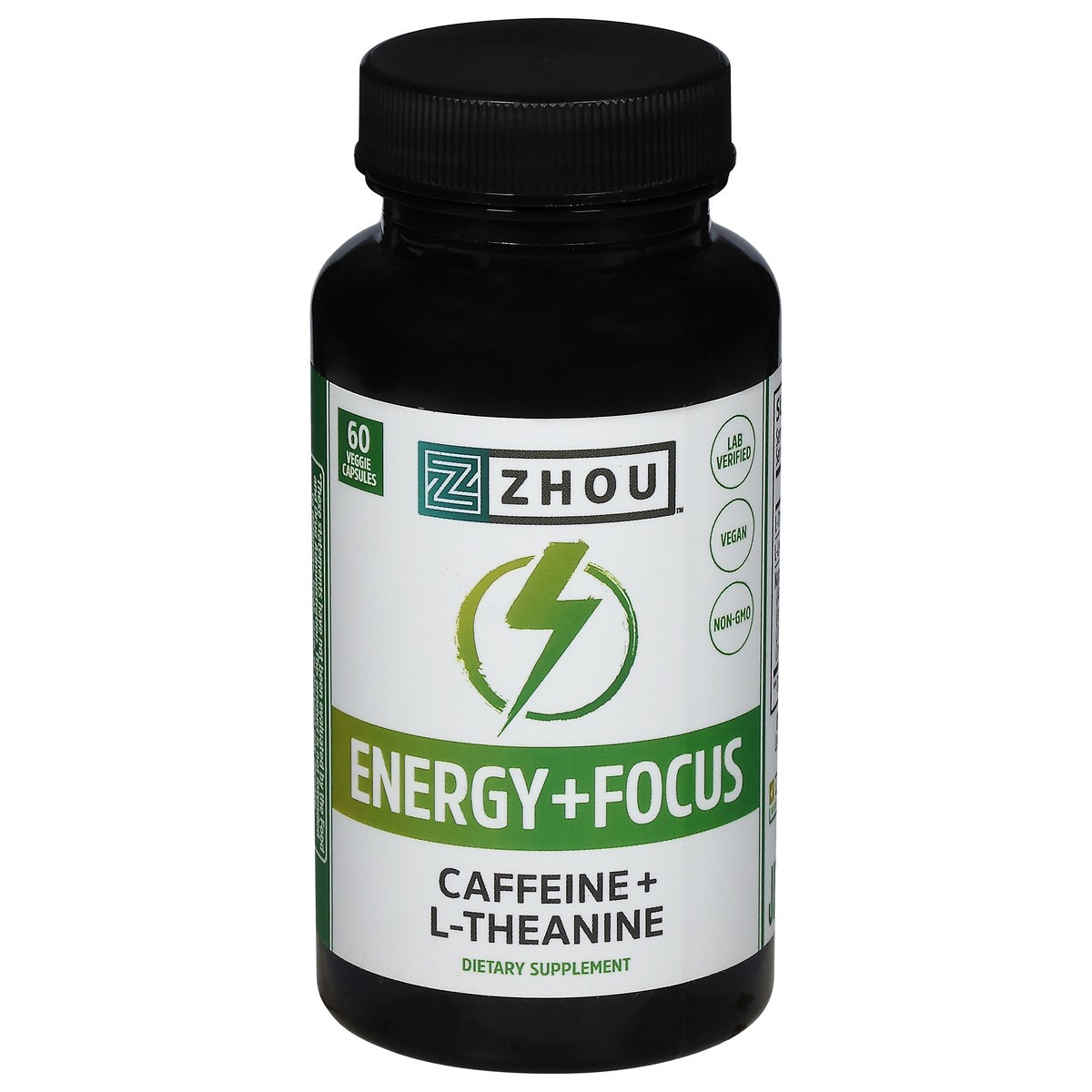 slide 1 of 9, Zhou Energy + Focus Caffeine + L-Theanine 60 Veggie Capsules, 60 ct