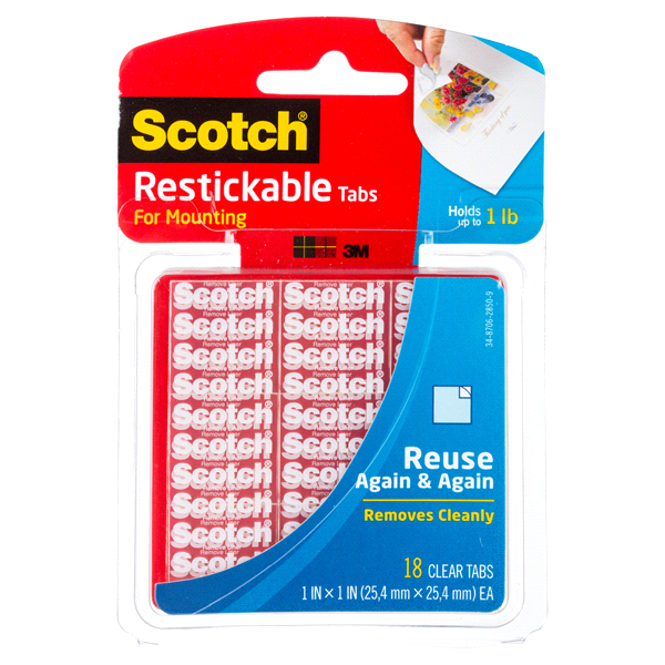 slide 1 of 8, Scotch Restickable Tabs, Clear, 18 ct