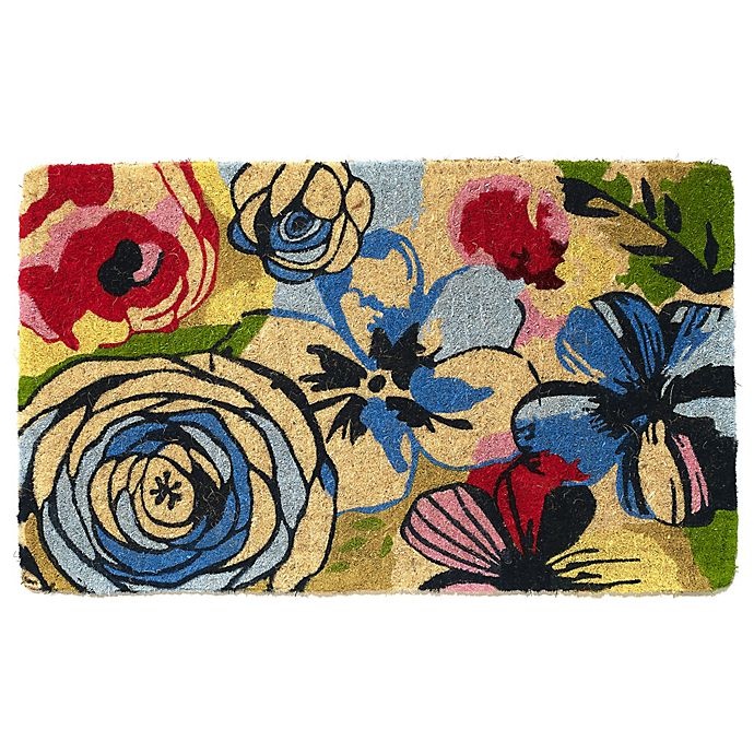 slide 1 of 3, Fab Habitat Extra Thick Watercolor Floral Door Mat, 18 in x 30 in