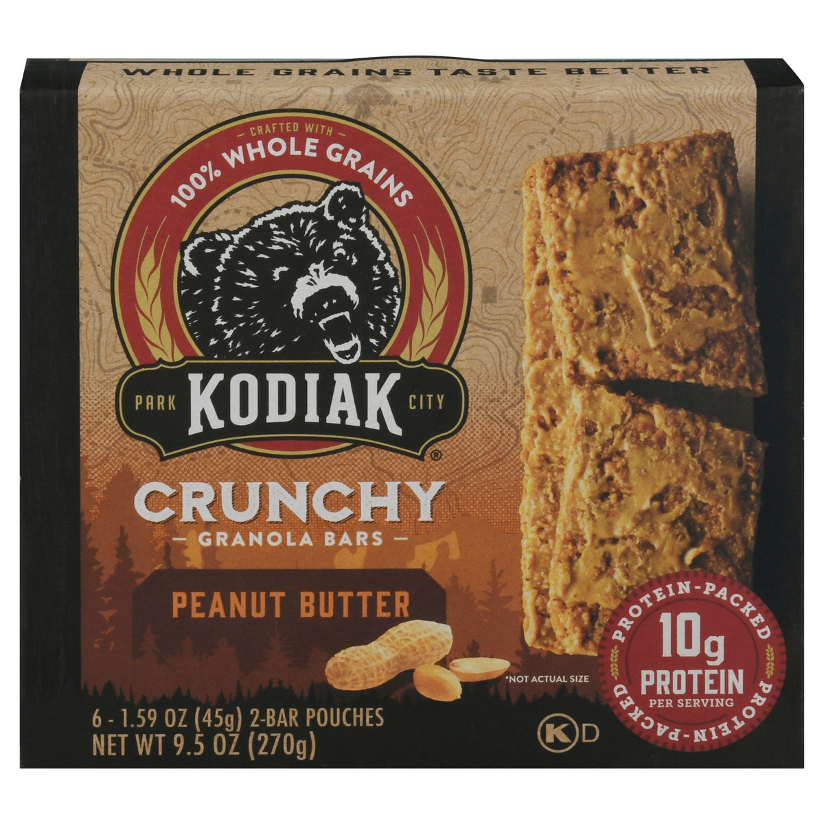 slide 1 of 1, Kodiak Cakes Peanut Butter Crunchy Granola Bars, 6 ct; 1.59 oz