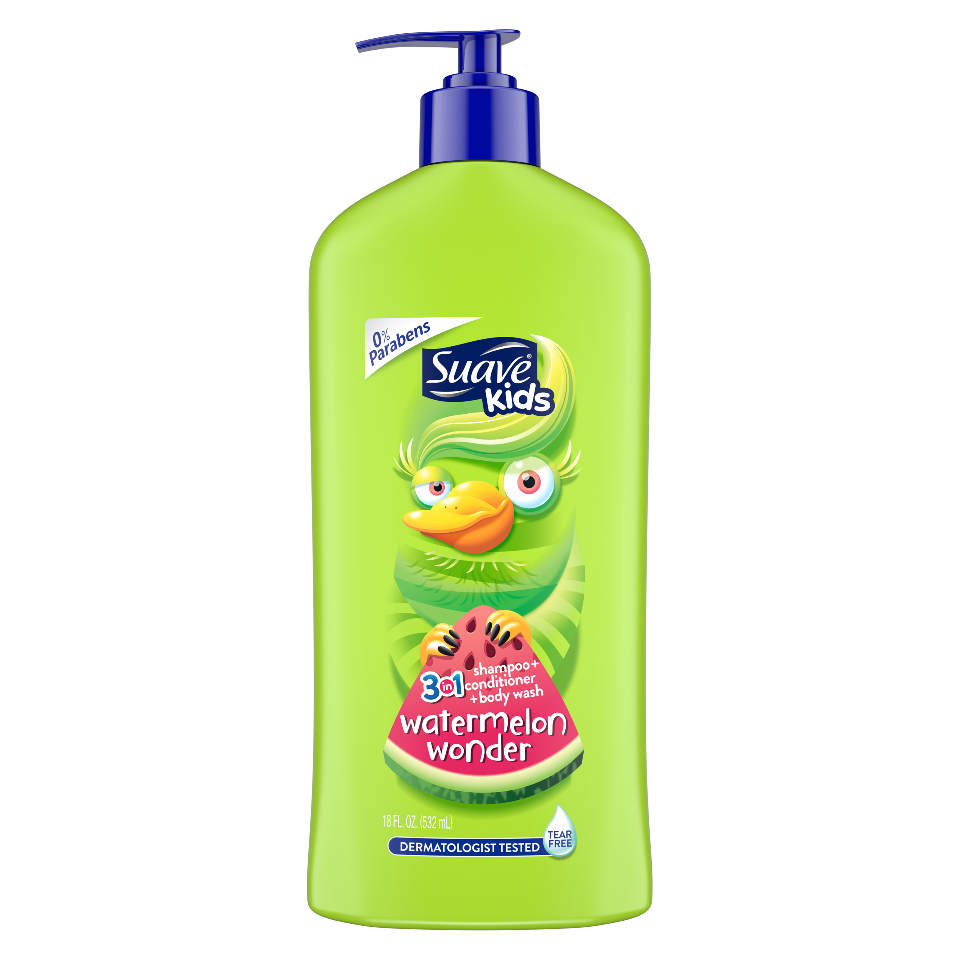 slide 4 of 4, Suave Kids 3in1 Shampoo Conditioner Body Wash Wacky Melon for a Tear-Free Shower or Bath Dermatologically Tested 18 oz, 18 oz